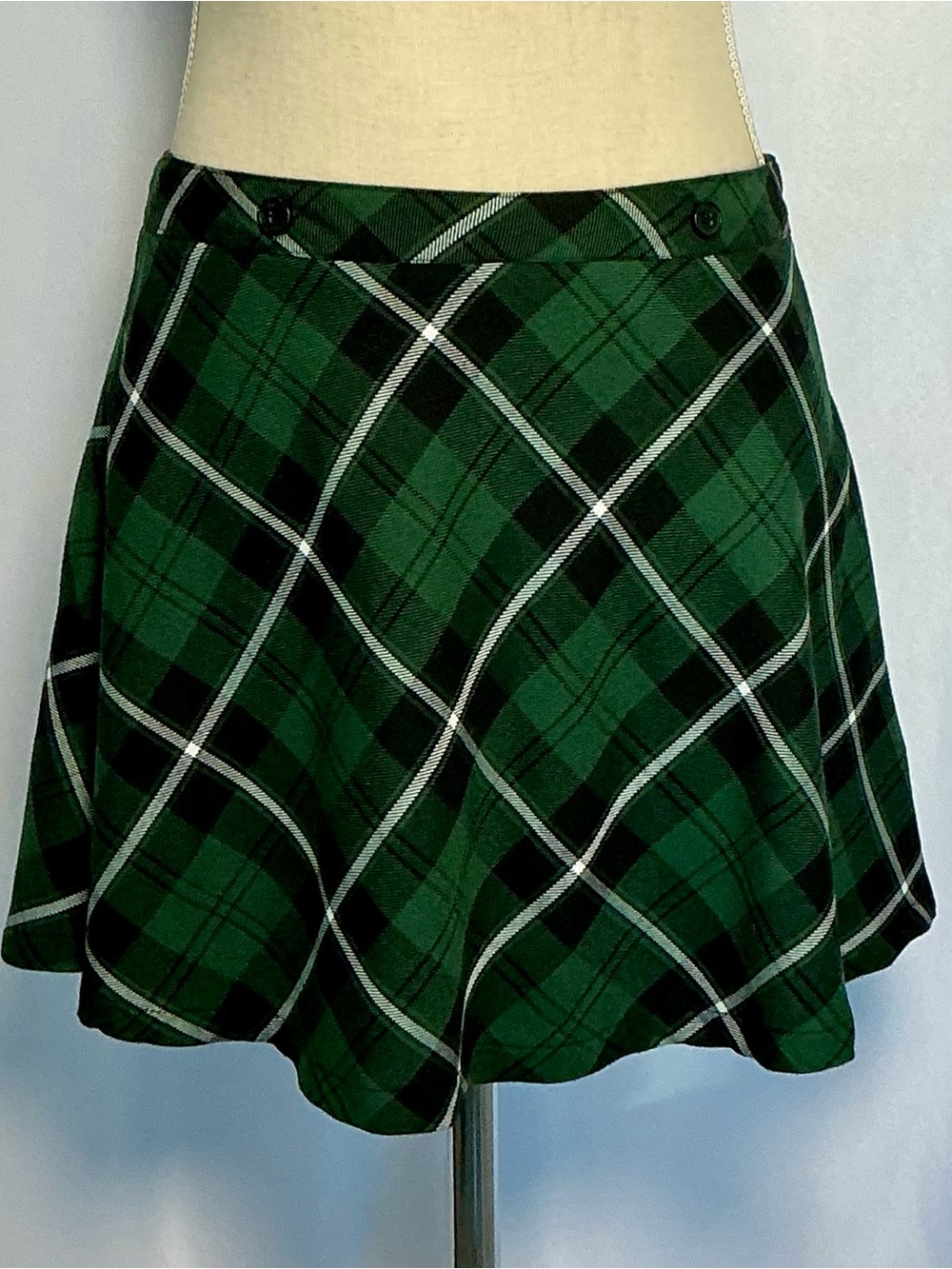 Tripp NYC Daang Goodman Green Plaid Skater Mini Skirt S